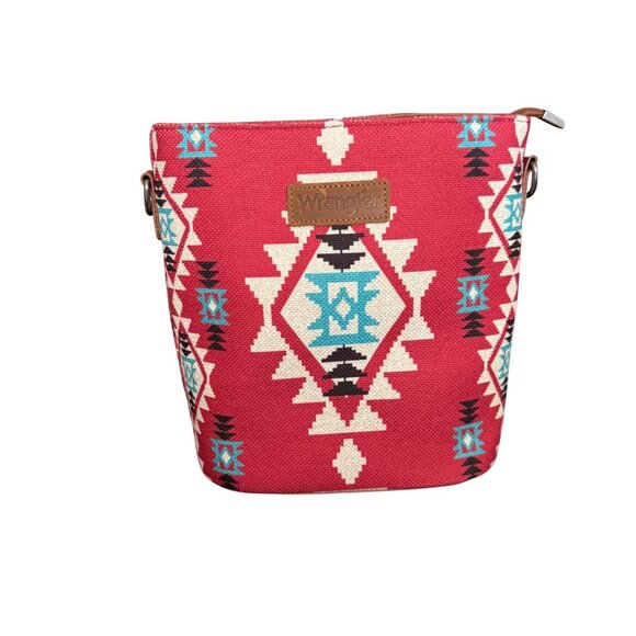 Wrangler Handbags - Wrangler Red Aztec Print Canvas & Faux Leather Crossbody Bag NWOT